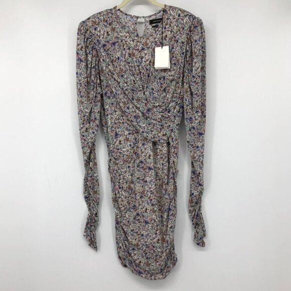 Isabel Marant NWT Ghita Printed Multi drape jersey mini dress puff shoulders 40 - Picture 4 of 16